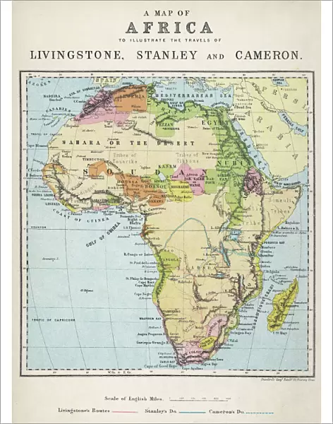 Map of Africa illustrating travels of explorers
