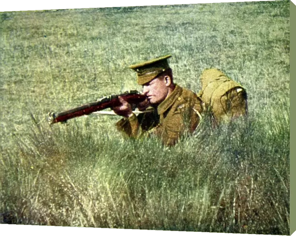 A British infantryman kneeling behind cover