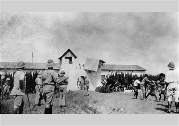 British demolishing Fort Dschang, Cameroon, Africa, WW1