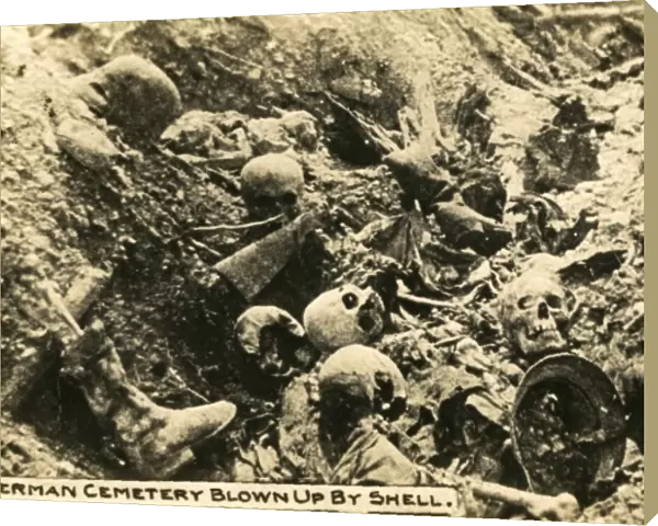 German cemetery blown up by American shell, WW1