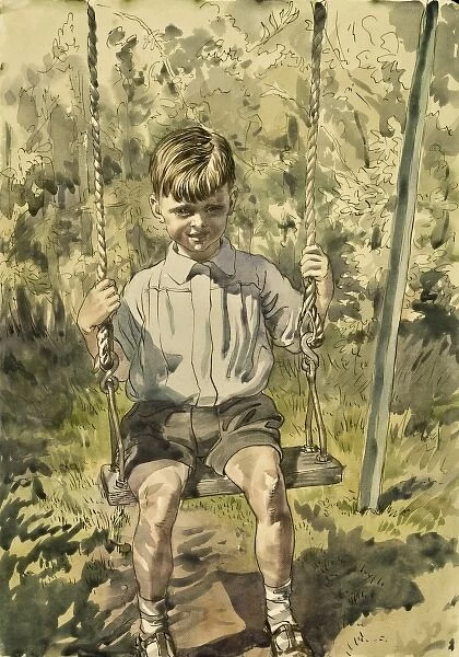 Boy playing on a swing