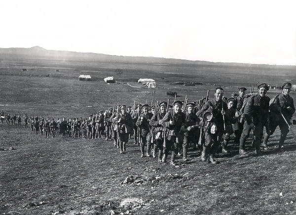 British troops marching from Salonika, WW1