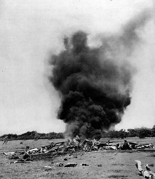 The Burning Wreck of a German Fighter; Second World War, 194