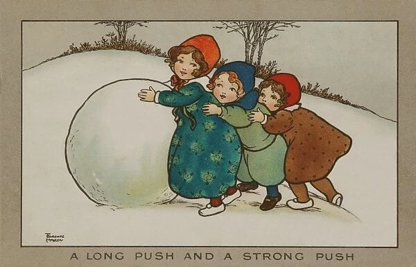 Children pushing a snowball by Florence Hardy