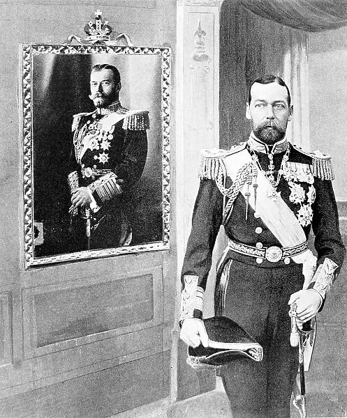 King George V beside a portrait of the Czar, 1909