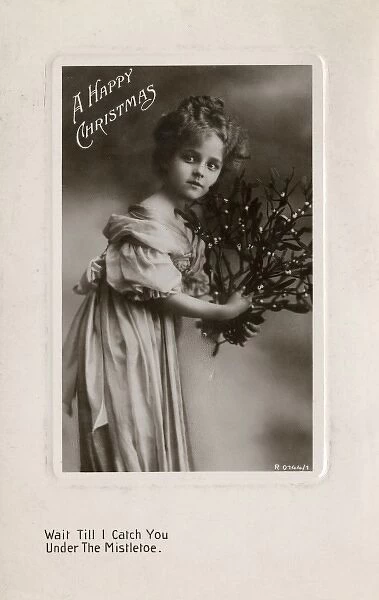 Little girl on a Happy Christmas postcard