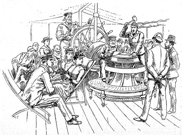 Passengers on the deck of a Trans-Atlantic steamer, 1888