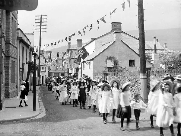 Schoolgirls parading, Crickhowell, Powys, Mid Wales