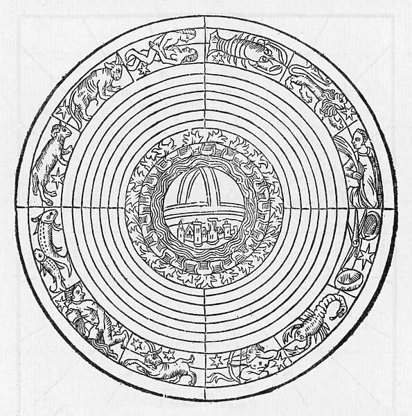 ZODIAC. The twelve signs turn round the central Earth Date: 16th century