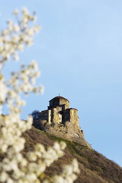 Jvari Church (Holy Cross Church), and spring blossom, Mtskheta, historical capital