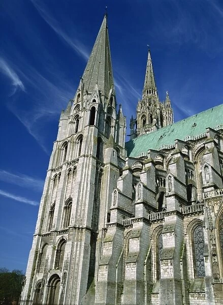 West front of the cathedral at Chartres, UNESCO World Heritage Site, Eure-et-Loir