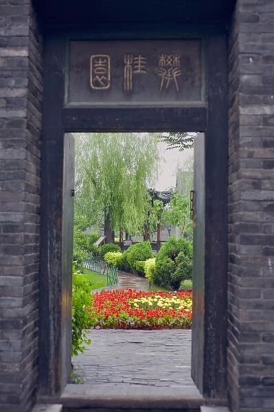 The View through a doorway in the ancient city of Pingyao, Shanxi province, China