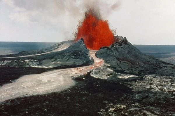 HAWAII: VOLCANOS, 1984. The east rift spatter cone of Kilauea, during a dual eruption of the Mauna Loa and Kilauea volcanos on the island of Hawaii, 30 March 1984. Photograph by Kepa Maly