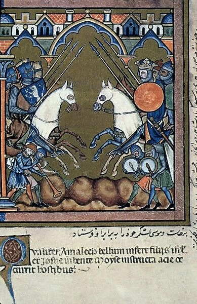 JOSHUA & AMALEK. An Old Testament Battle Scene depicting the combatants as 13th