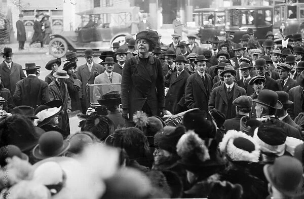 LUCY BURNS (1879-1966). American suffragette and womens rights advocate, giving a speech at a rally, 1910s