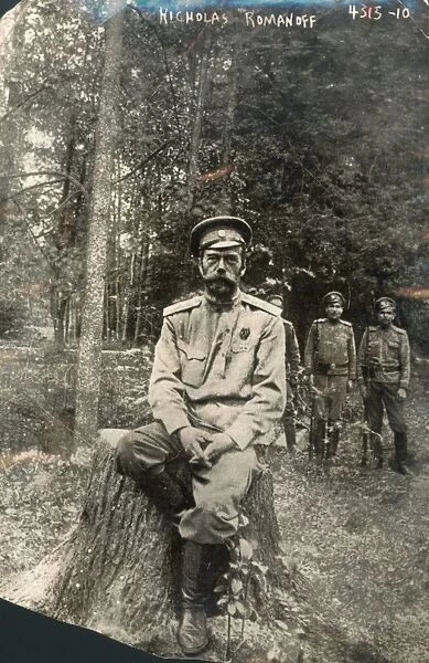 NICHOLAS II (1868-1918). Czar of Russia, 1894-1917. The former Czar detained at Tsarskoye Selo Palace, with his armed guards at right, 1917