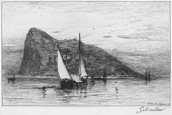 ROCK OF GIBRALTAR. Etching by Robert Swain Gifford, 1885