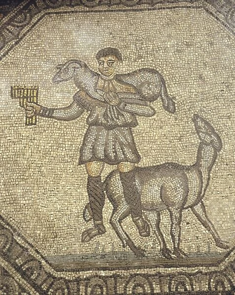 Italy, Friuli-Venezia Giulia region, Aquileia, mosaic representing the good shepherd at the Patriarchal Basilica of Aquileia