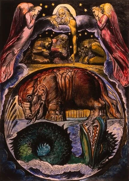 The demon-forms of Behemoth and Leviathan as visualized by William Blake in his Illustration