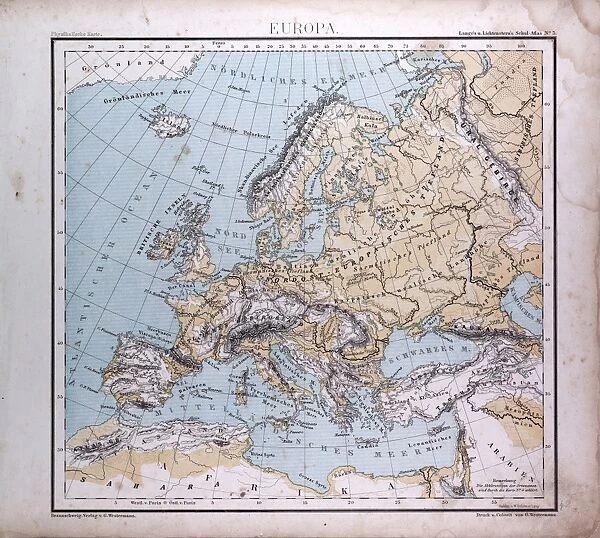 Europe, atlas by Th. von Liechtenstern and Henry Lange, antique map 1869
