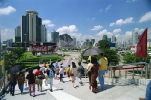 Buy Street scene of pedestrian walkway in the centre of