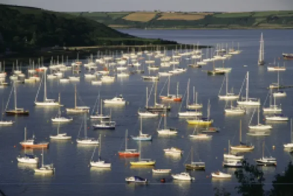 Buy Yachts at anchorage, Falmouth, Cornwall, England, United Kingdom, Europe