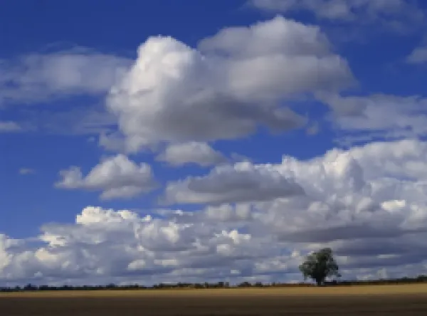 Buy Blue sky with white clouds over farmland near Burford