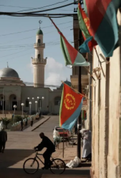 Buy National flags adjorn the streets for Worker's Day