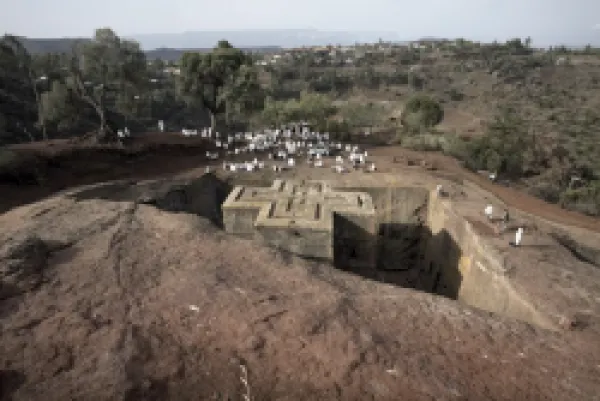 Buy Sunday Mass is celebrated at the rock-hewn church of Bet Giyorgis (St