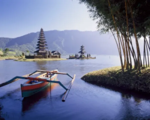 Buy Moored boat before the Danu Temple