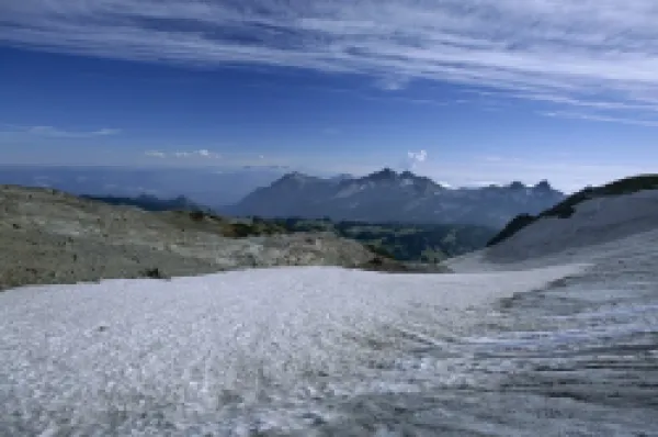Buy Looking south from the snowline of 4394m volcano Mount Rainier