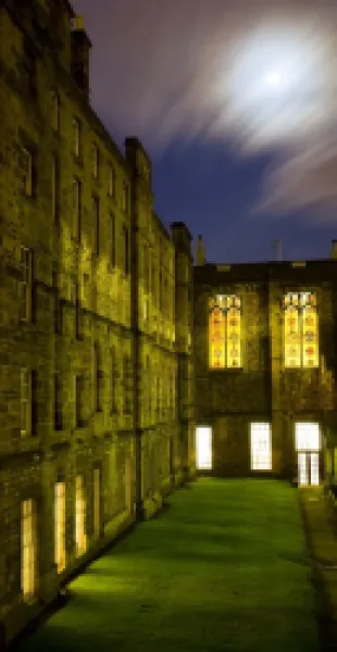 Buy Scotland, Edinburgh, Old Town. Courtyard viewed from the George IV Bridge which was constructed to link the Old and New Town.