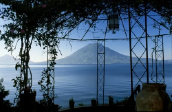 Buy The view across Lake Atitlan from a pergola in the
