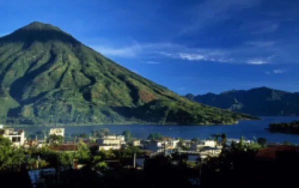 Buy View of Lake Atitlan and Atitlan volcano from the town of San Lucas