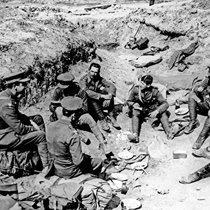 British officers dining in trench, Western Front, WW1