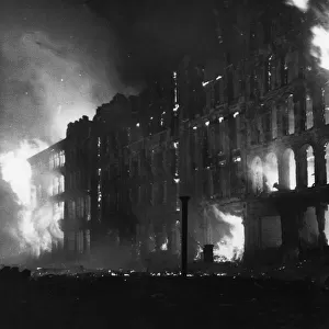 Building on fire in Southwark Street, London - Blitz, WW2