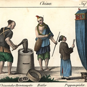 Costumes of China: rice-pounder, beggar and puppeteer