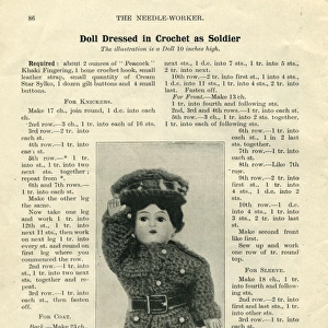 Doll dressed in crochet as a soldier, WW1