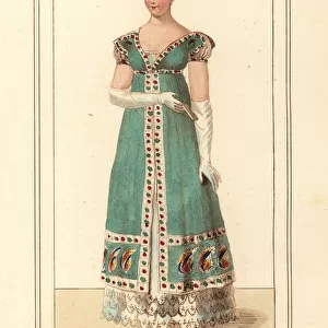 Evening dress, French womens fashions, Napoleonic era, 1810