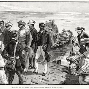 Landing of Dinizulu, the exiled Zulu prince, at St. Helena. Date: 1890