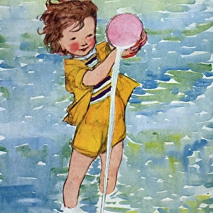 Little girl emptying bucket by Muriel Dawson
