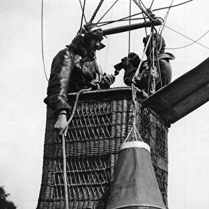 Men in basket of observation balloon, WW1