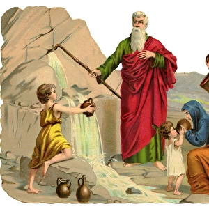 Moses striking rock to find water in the desert