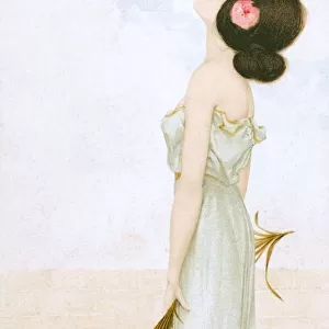 Raphael Kirchner - Art Nouveau lady holding looking upward