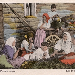 Russian villagers having lunch