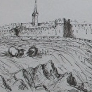 Sketch of Tenby, Wales, from the south west