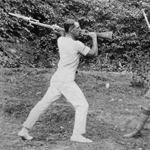 Two soldiers doing bayonet practice, India