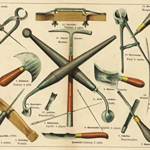 Tools used by a saddler and upholsterer