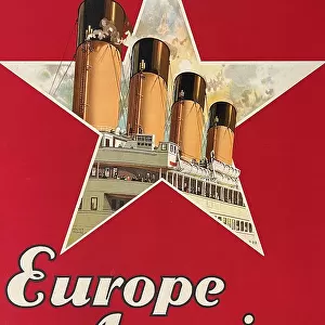 Travel poster on linen, White Star Line, Europe America
