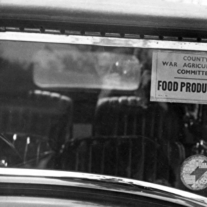 Wartime Food Production sticker in car windscreen, Churt